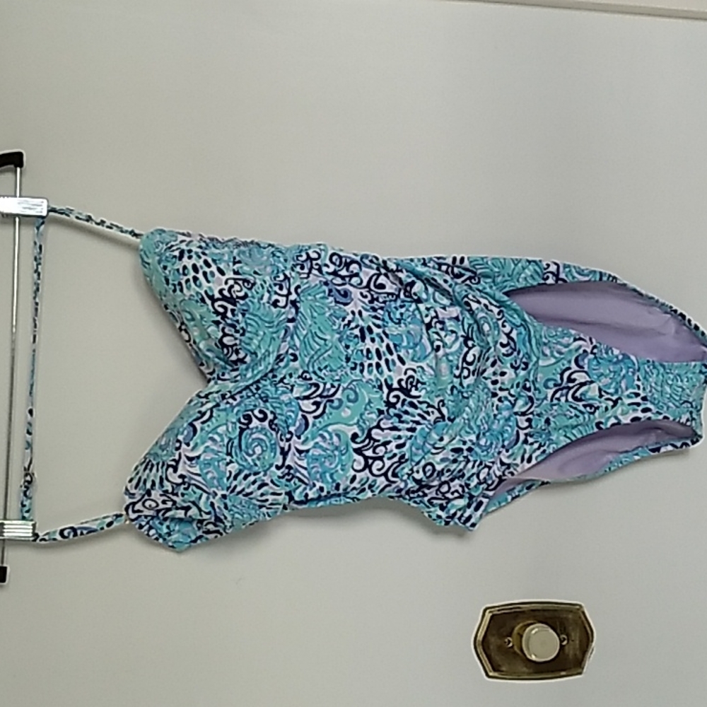 Lilly Pulitzer Aqua Blue & Navy One-Piece Swimsuit